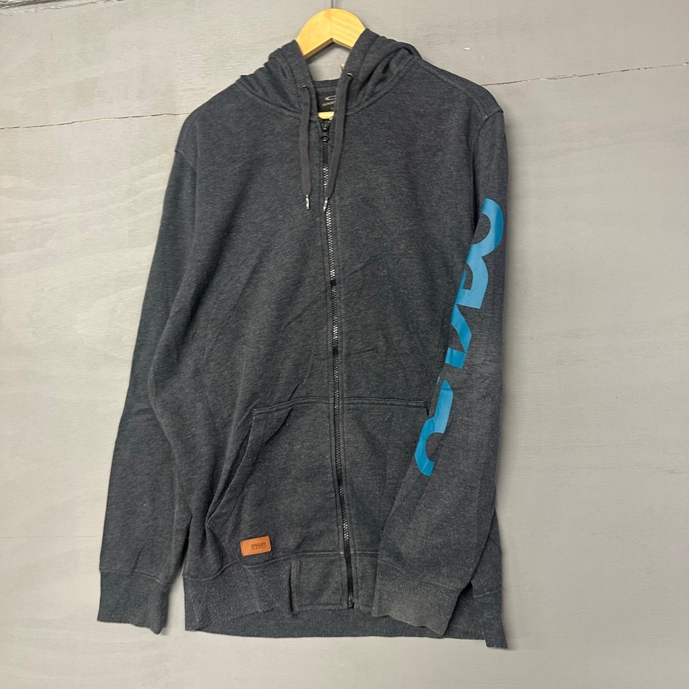 Oakley Mens Grey Full Zip Hoodie Graphic Logo Sleeve Size L